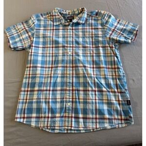 Patagonia Shirt XL Button Up Mens Short‎ Sleeve Organic Cotton Blue Maroon White